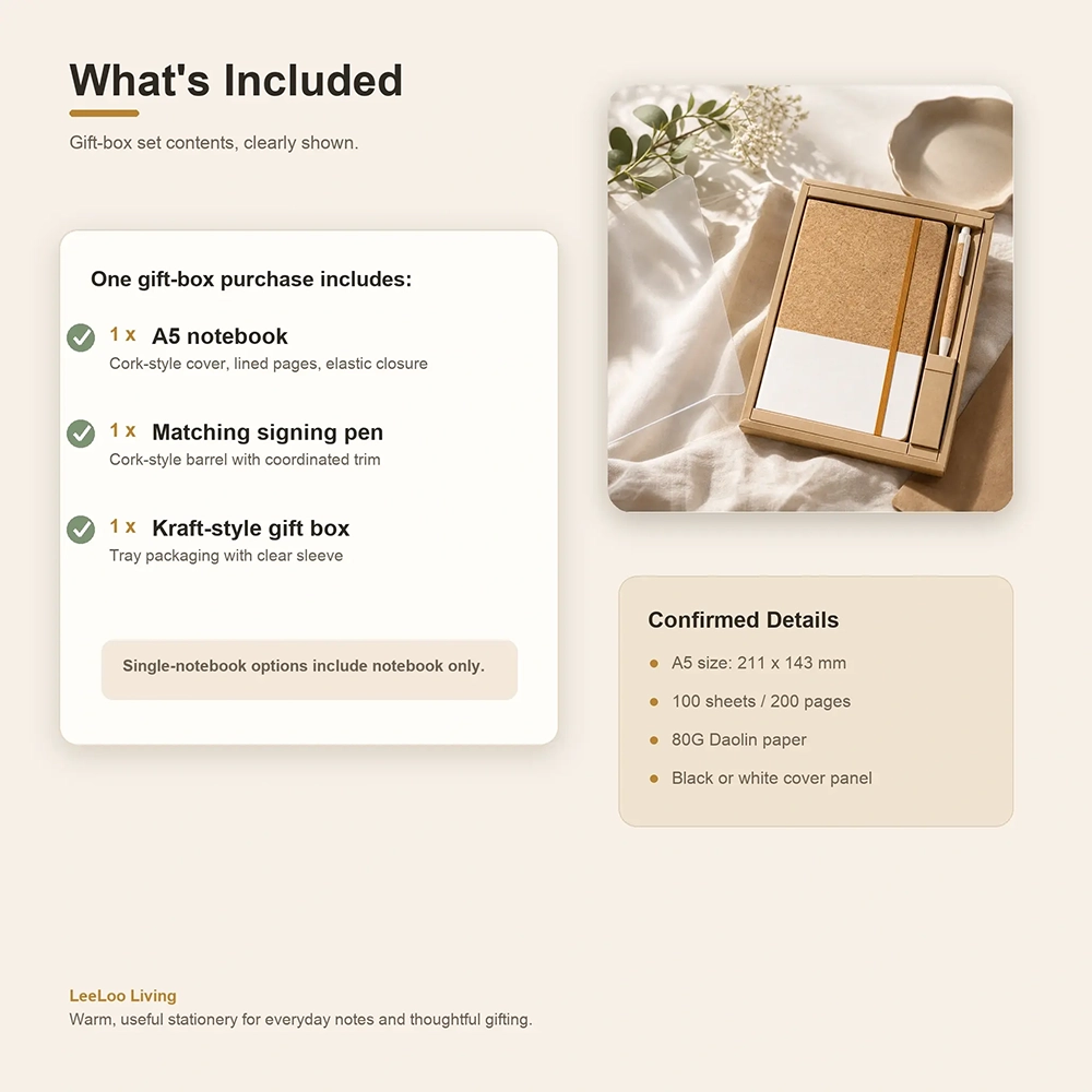 arden cork style notebook inclusions