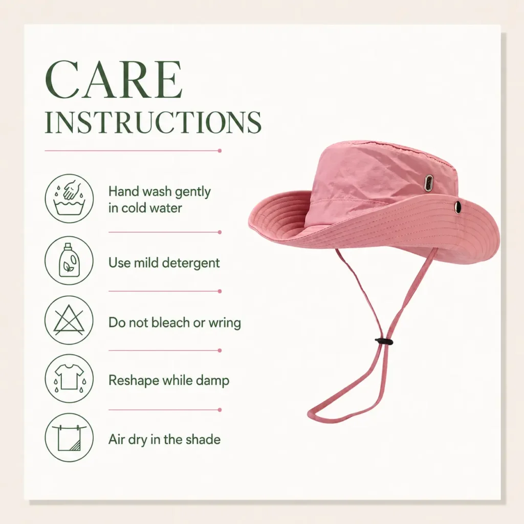 quick dry wide brim hat care instructions