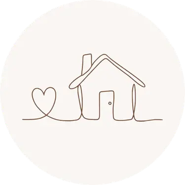 Simple home icon representing calm spaces, home comfort, and intentional everyday living.